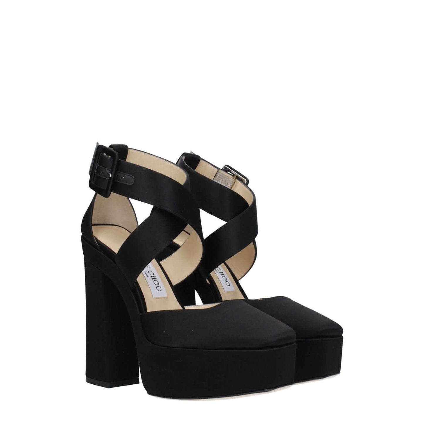 Jimmy Choo Black Satin Platform Sandals