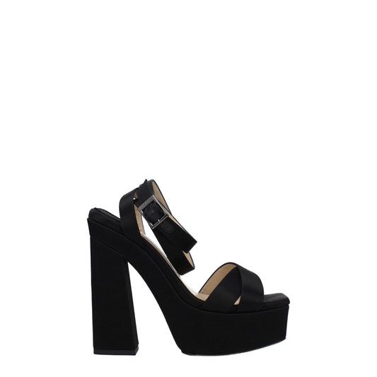 Jimmy Choo Black Satin Platform Sandals with a high heel, open toe, and buckle closure, MPN GAIA140SATBLACK. Elegant design for a stylish look.