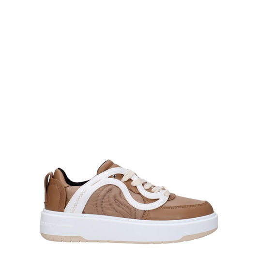 Stella McCartney Brown Fabric Chunky Sneakers with lace-up closure, rubber sole, round toe, featuring front and back logo details.