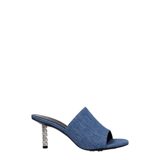 Givenchy Blue Fabric Platform Sandals with open toe and mid heel, featuring a leather sole and denim accent.