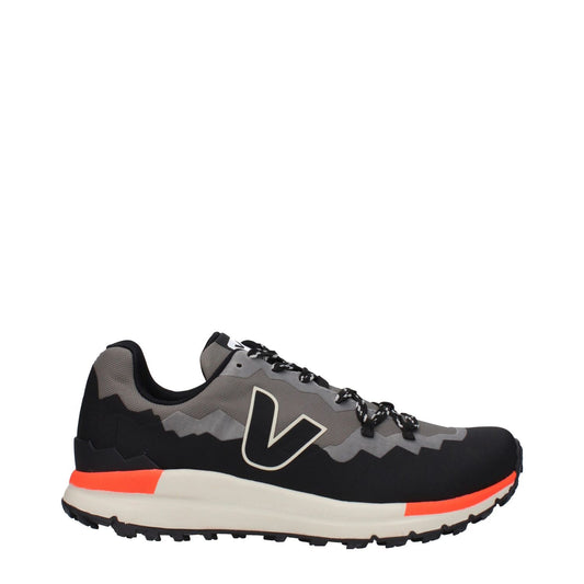 Veja Gray Fabric Athletic Sneakers with rubber sole and lace-up closure featuring front and side logos in black and gray.