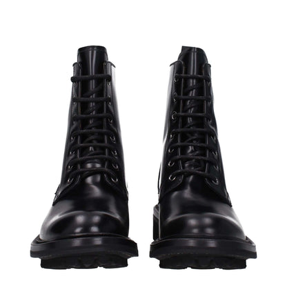 Church's Black Leather Ankle Boots with lace-up closure featuring round toe and rubber sole, vintage effect, casual style
