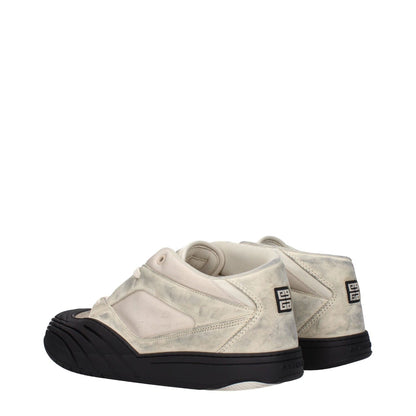 Givenchy Beige Fabric Chunky Sneakers with vintage effect, back logo, and lace-up closure, featuring a low flat heel and rubber sole.