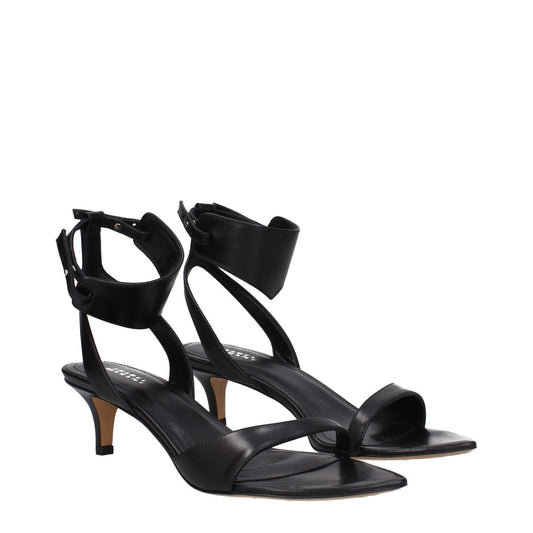 Isabel Marant Black Leather Flat Sandals IS-9256114913545-EU37/US7