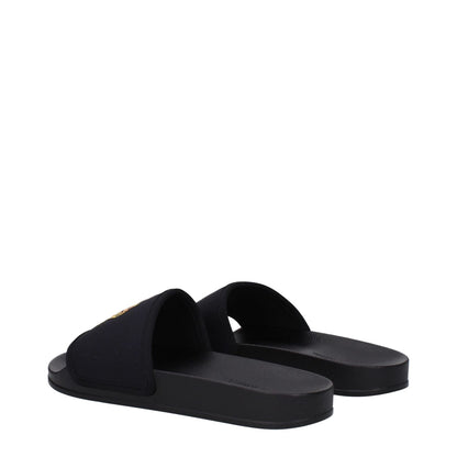 Palm Angels Black Fabric Slippers with open toe and front logo on rubber sole, MPN PMIC010MAT0021020, low flat heel.