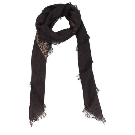 Valentino Garavani Brown Cashmere Foulard with leopard print and fringes, made of 70% cashmere and 30% silk, 140x140 cm.