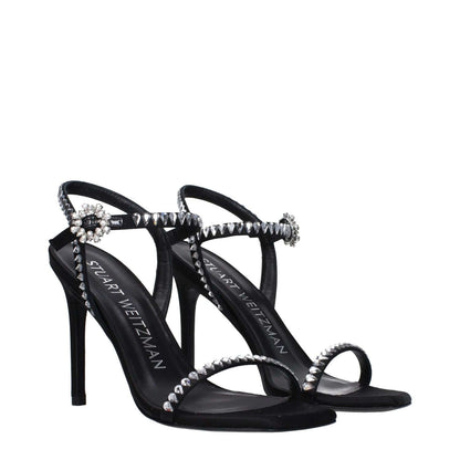 Stuart Weitzman Black Satin Stiletto Heel Sandals