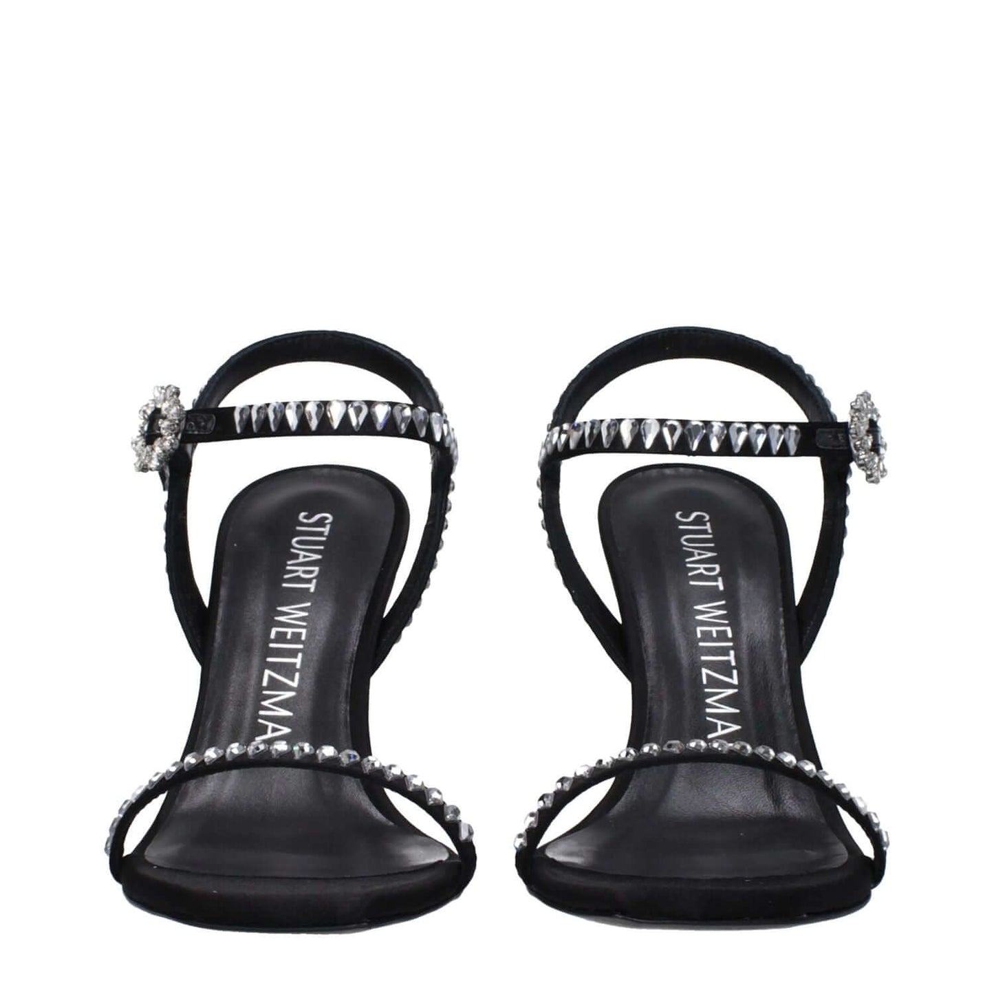 Stuart Weitzman Black Satin Stiletto Heel Sandals