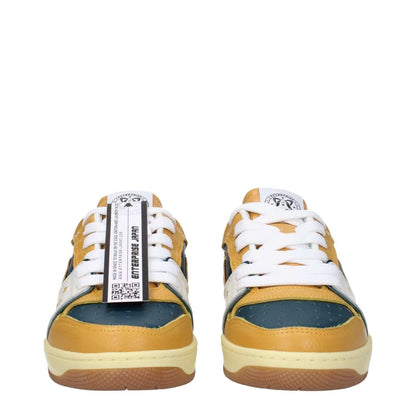 Enterprise Japan Green Leather Low Top Sneakers with front logo and mustard accents.