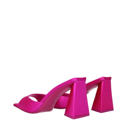 The Attico Pink Satin Stiletto Heel Sandals with open toe and mid heels, style S772V007008 in fuchsia.