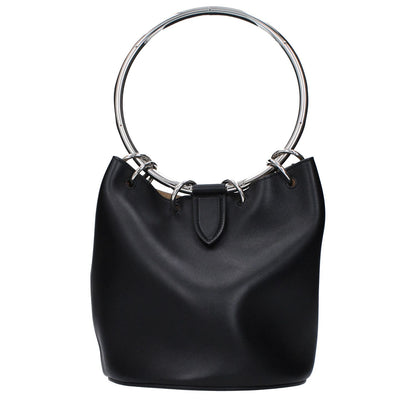 Alaïa Black Leather Handbag with metallic handles and magnetic closure, featuring removable clutch, logo, and distressed details, medium size.