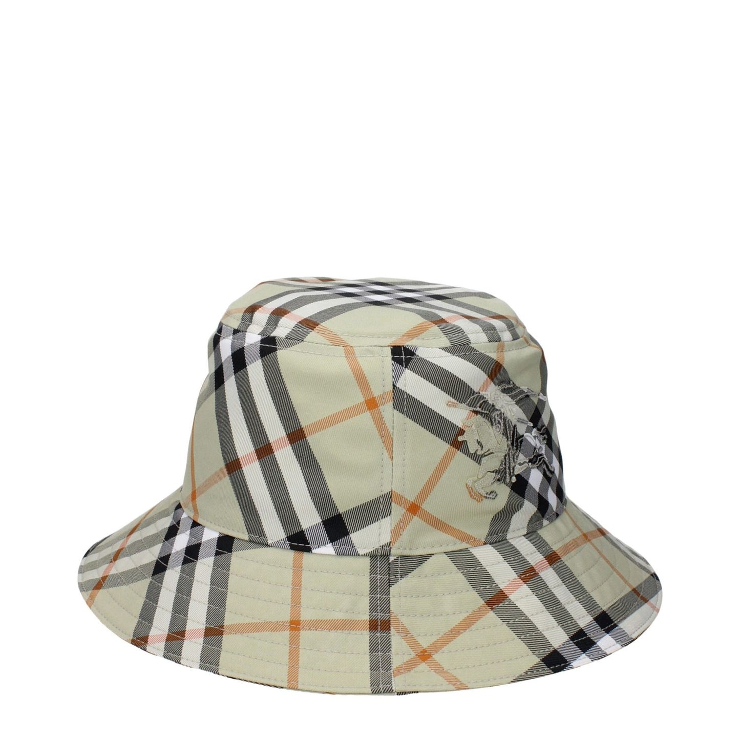 Burberry Green Fabric Bucket Hat with check print and back logo, made of 100% polyester in sage green, MPN 8094798.