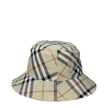 Burberry Green Fabric Bucket Hat with check print and back logo, made of 100% polyester in sage green, MPN 8094798.