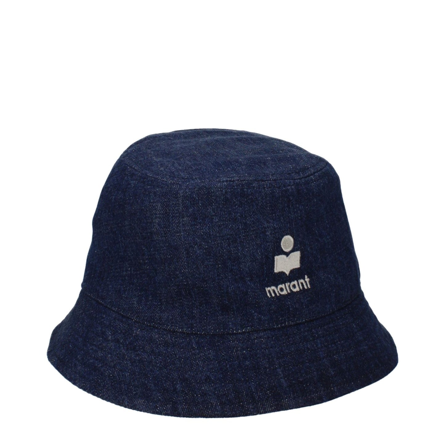Isabel Marant Blue Cotton Bucket Hat with front logo, 100% cotton, MPN: CU001XFCB3C04A30BU, stylish and trendy accessory.