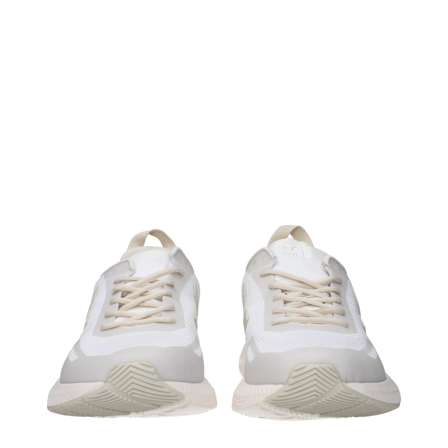 Veja White Fabric Athletic Sneakers with beige accents, lace-up closure, and rubber sole. Sporty glam style, MPN IP1402909B430.