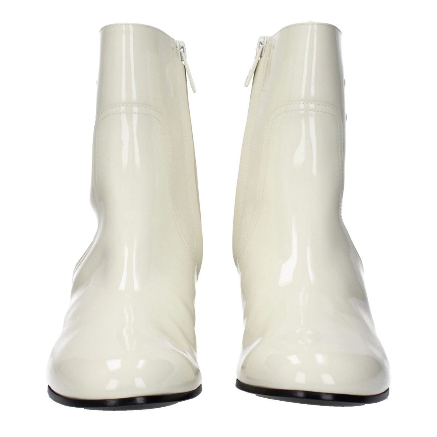 Celine Beige Leather Ankle Boots with zip closure and round toe design.