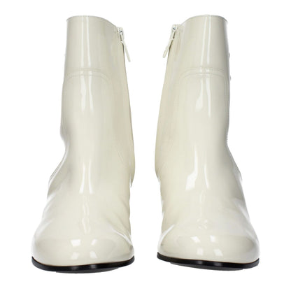 Celine Beige Leather Ankle Boots with zip closure and round toe design.