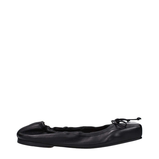 Jacquemus Black Leather Ballet Flats, casual style with square toe and low heel, showcasing front detail and leather sole.