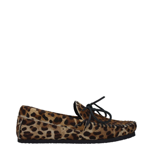 Isabel Marant Brown Horsehair Slip-On Loafers with leopard pattern, round toe, low flat heel, and rubber sole, style: casual.