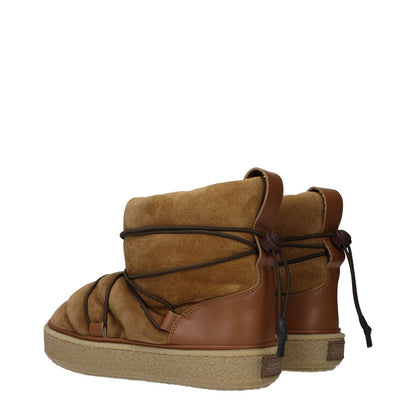 Isabel Marant Brown Leather Ankle Boots with drawstring closure and rubber sole, featuring a back logo, cognac suede design.
