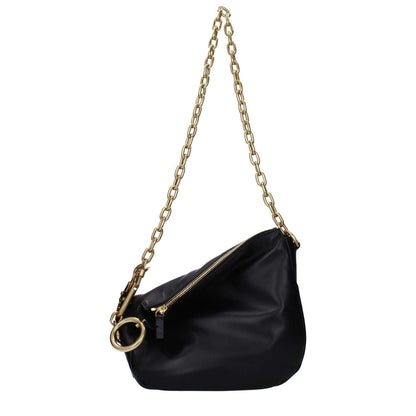 Burberry Black Leather Shoulder Bag with gold chain, adjustable handle, and zip closure, small casual style, MPN 8082384