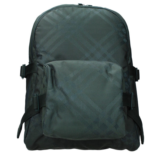 Burberry Green Fabric Backpack with adjustable straps, zip closure, large size, and side detail, ideal for casual use.