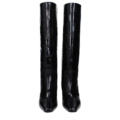 Paris Texas Black Leather High Heel Boots