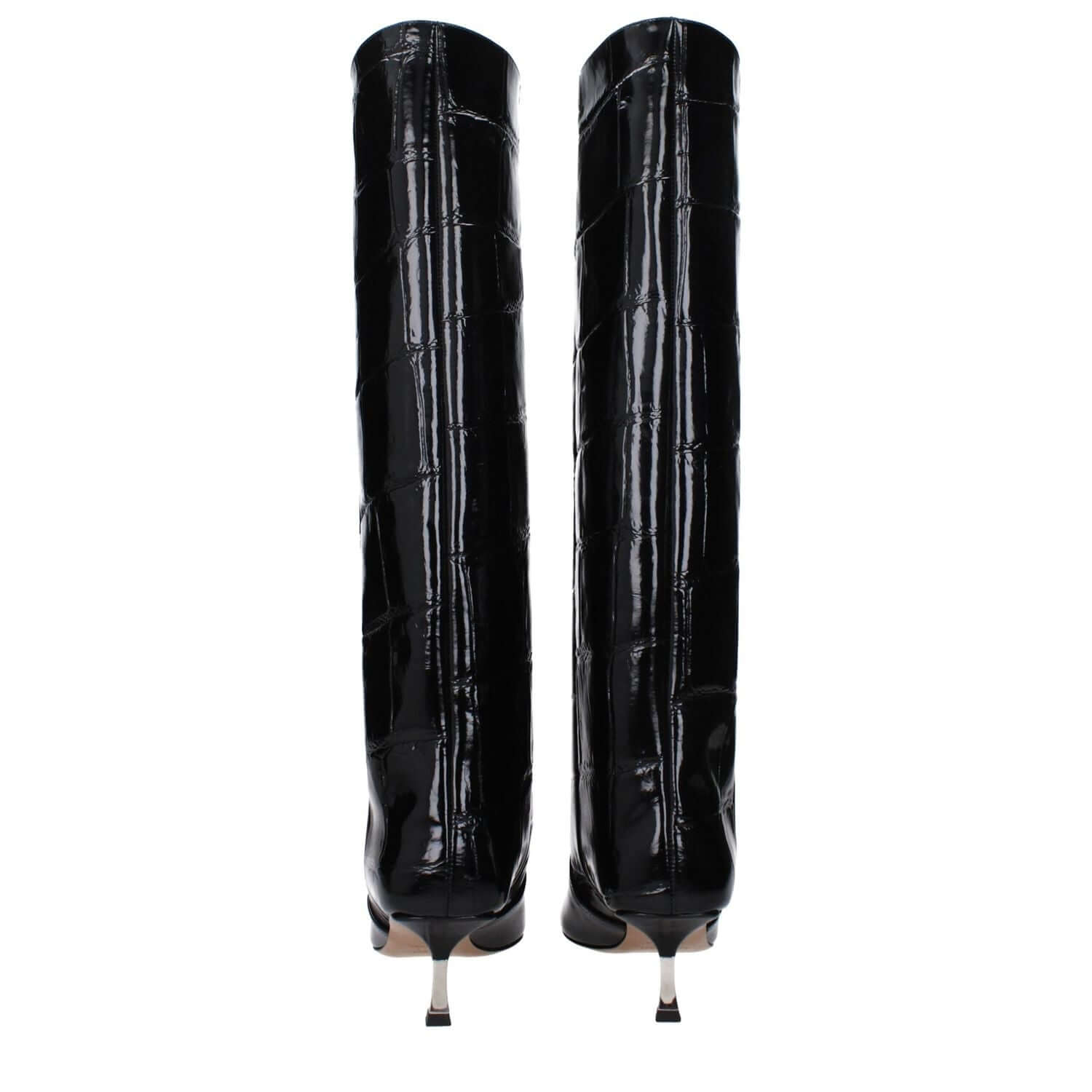 Paris Texas Black Leather High Heel Boots