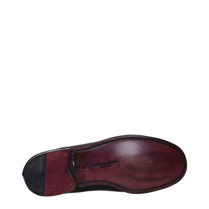 Sole view of Dolce & Gabbana Black Leather Slip-On Loafers with round toe and low flat heel.