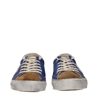 Philippe Model Blue Leather Low Top Sneakers with vintage and distressed effects, featuring lace-up closure and rubber sole.