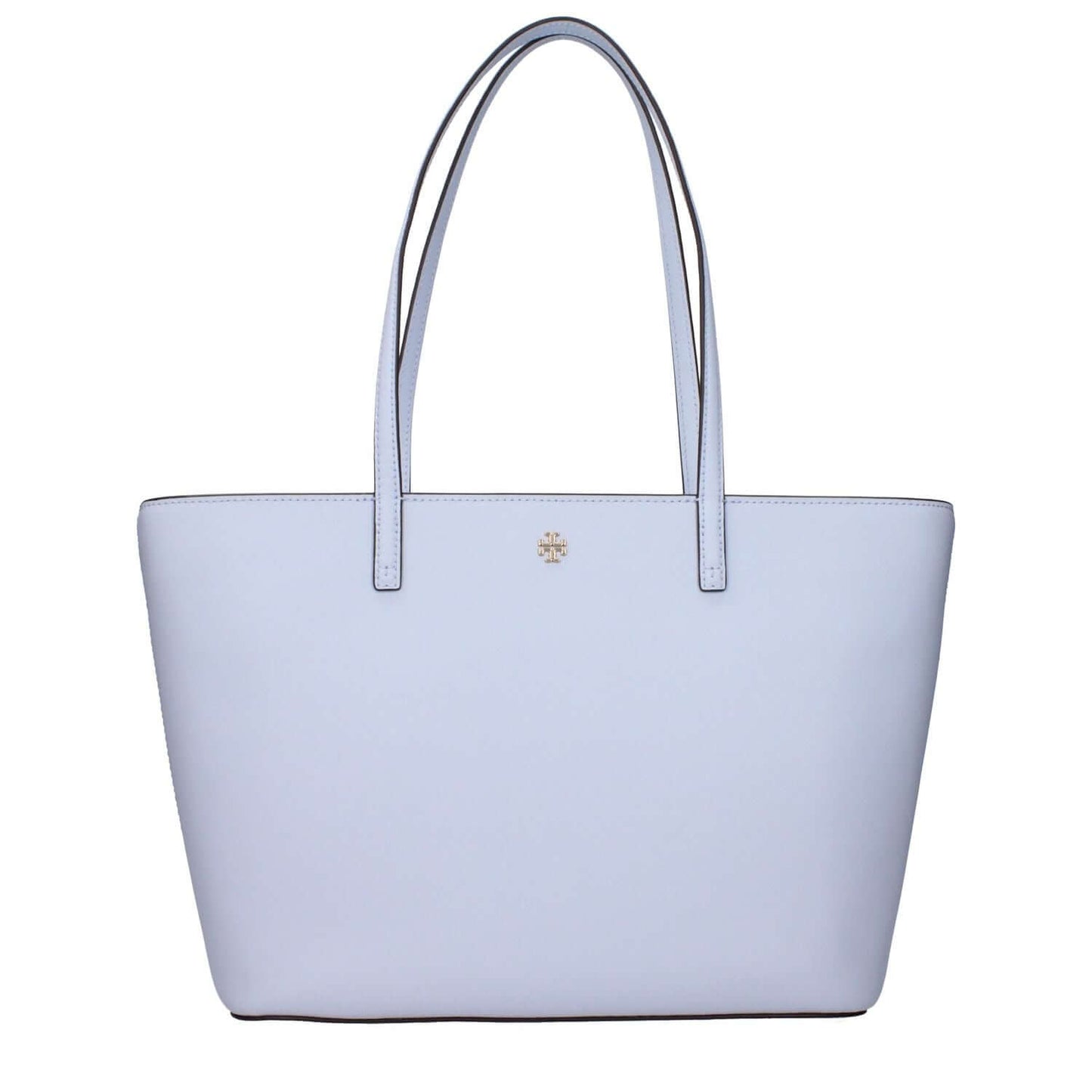 Tory Burch Light Blue Leather Shoulder Bag with front logo and adjustable, removable shoulder strap.