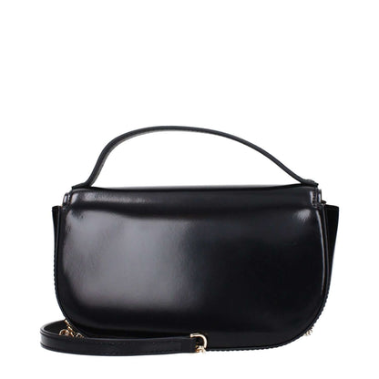 Alt Tag: Tory Burch Black Leather Handbag with adjustable and removable shoulder strap, featuring front logo design.