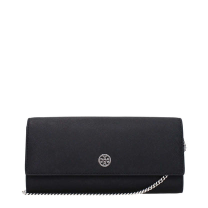 Tory Burch Black Leather Clutch Bag with logo and removable shoulder strap.