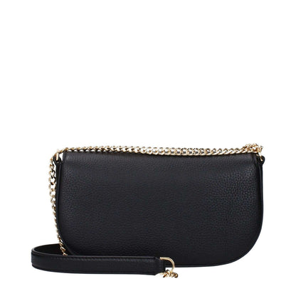 Tory Burch Black Leather Crossbody Bag with gold chain and magnetic closure, small size, featuring front logo.