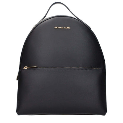 Alt Tag: Michael Kors Black Leather Backpack with front logo and adjustable straps