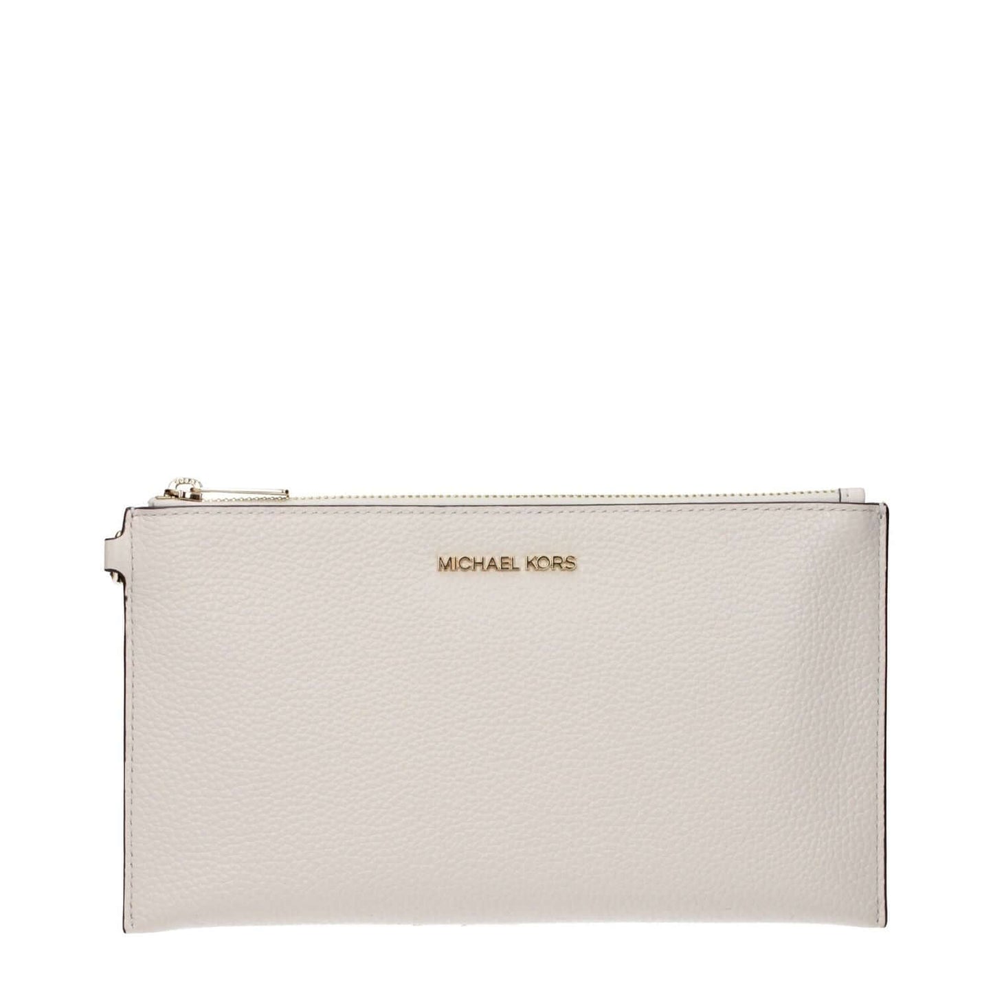 Michael Kors Beige Leather Clutch Bag with front logo, MPN 35S4GTVW3LLTCREAM, code F83408. Elegant accessory for versatile use.