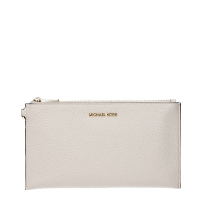 Michael Kors Beige Leather Clutch Bag with front logo, MPN 35S4GTVW3LLTCREAM, code F83408. Elegant accessory for versatile use.