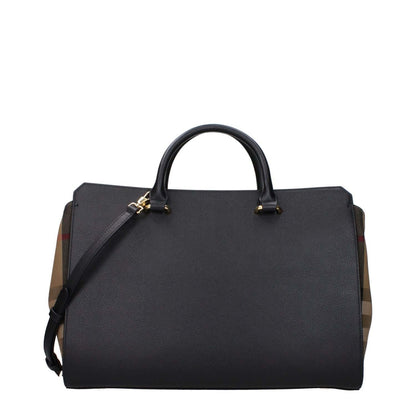 Burberry Black Leather Handbag with front logo, adjustable and removable shoulder strap.