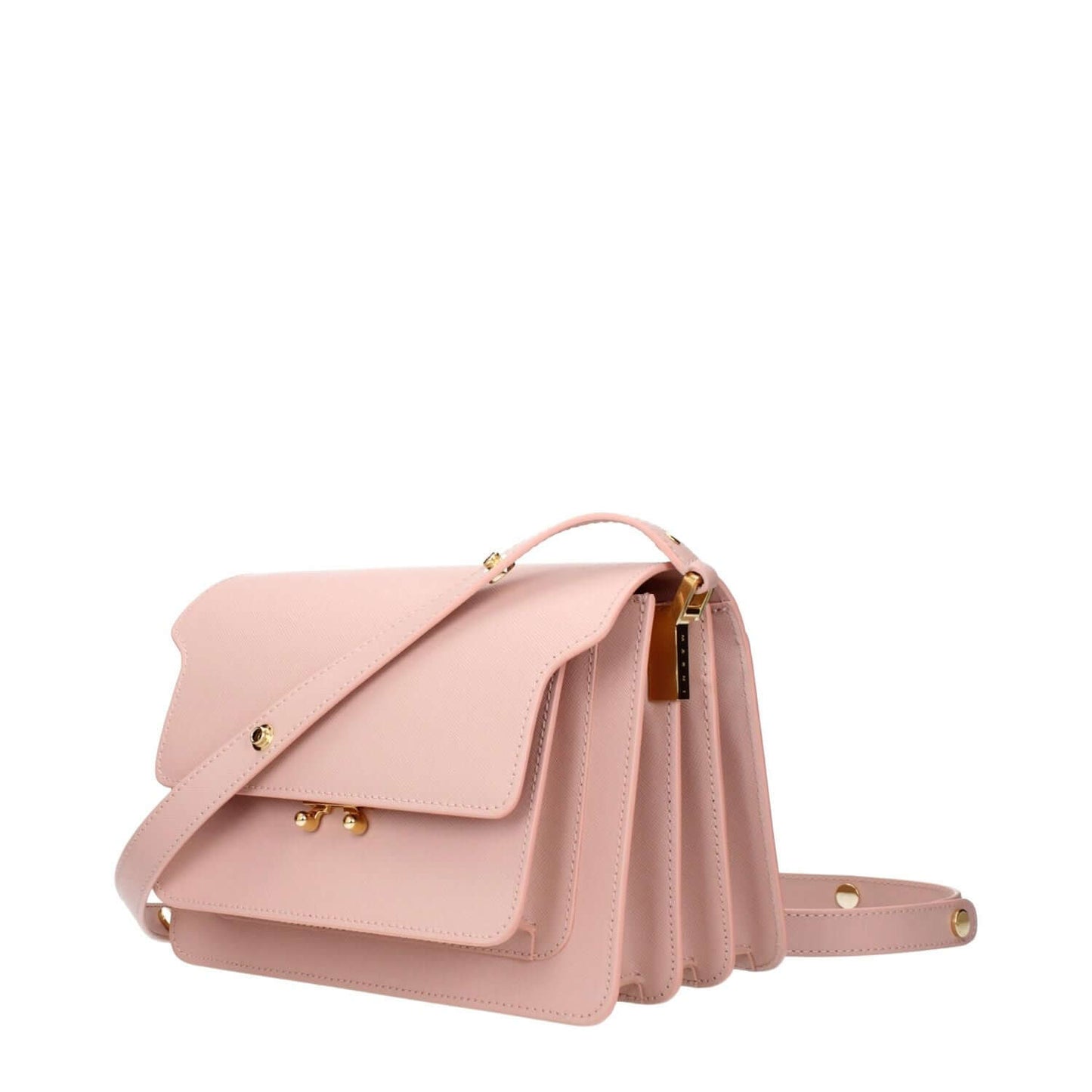 Marni Pink Leather Shoulder Bag with adjustable handle and divider pocket, perfect for stylish versatility and organization.