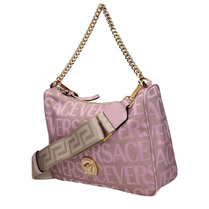 Versace Beige Fabric Handbag with logo, adjustable and removable shoulder strap, chain handle, product code F83537.