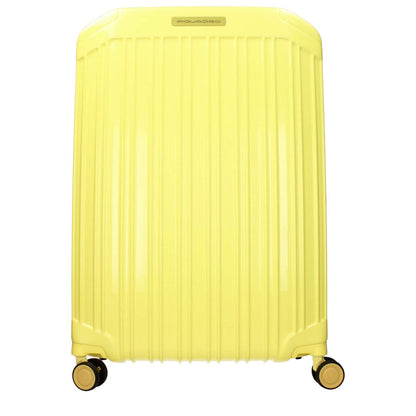Piquadro Yellow Polycarbonate Luggage And Travel trolley with adjustable handle, TSA closure, and front logo