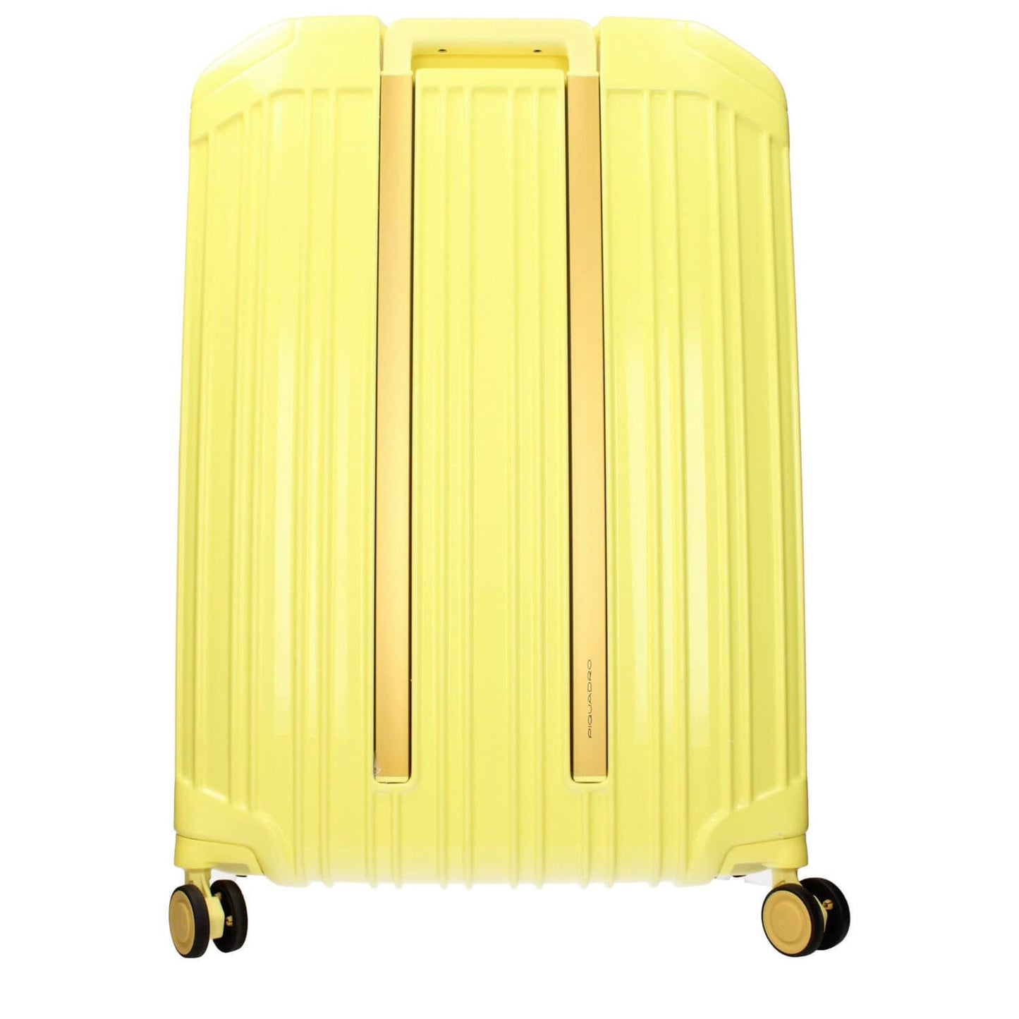 Piquadro Yellow Polycarbonate Luggage And Travel with adjustable handle and TSA closure, showcasing a stylish design and front logo.