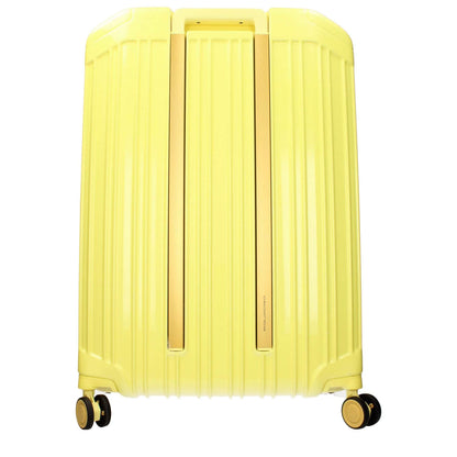 Piquadro Yellow Polycarbonate Luggage And Travel with adjustable handle and TSA closure, showcasing a stylish design and front logo.