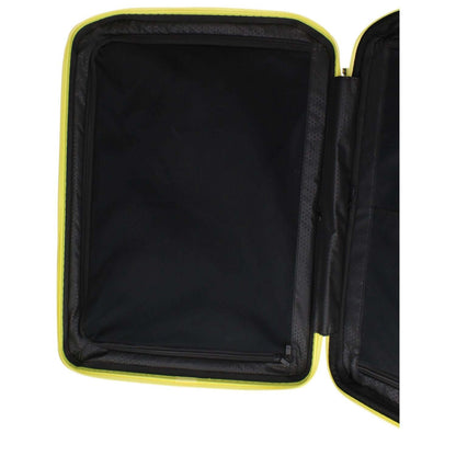Interior view of Piquadro Yellow Polycarbonate Luggage And Travel trolley with adjustable handles and TSA closure.