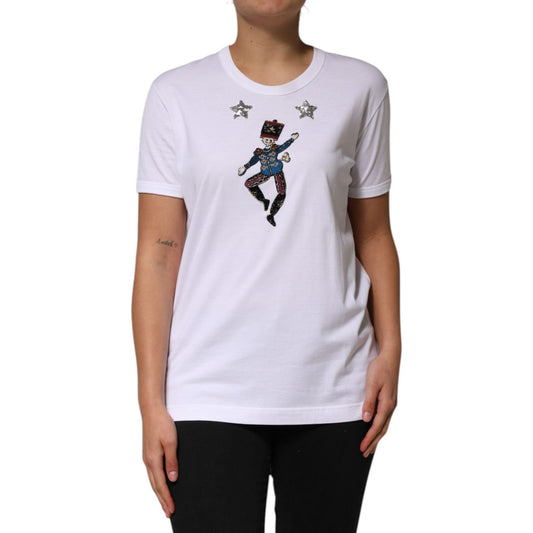 Dolce & Gabbana White Cotton Sequin Embellished Top T-shirt