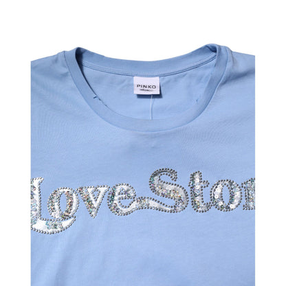 PINKO Blue Love Story Sequined Embellished Short Sleeves T-shirt