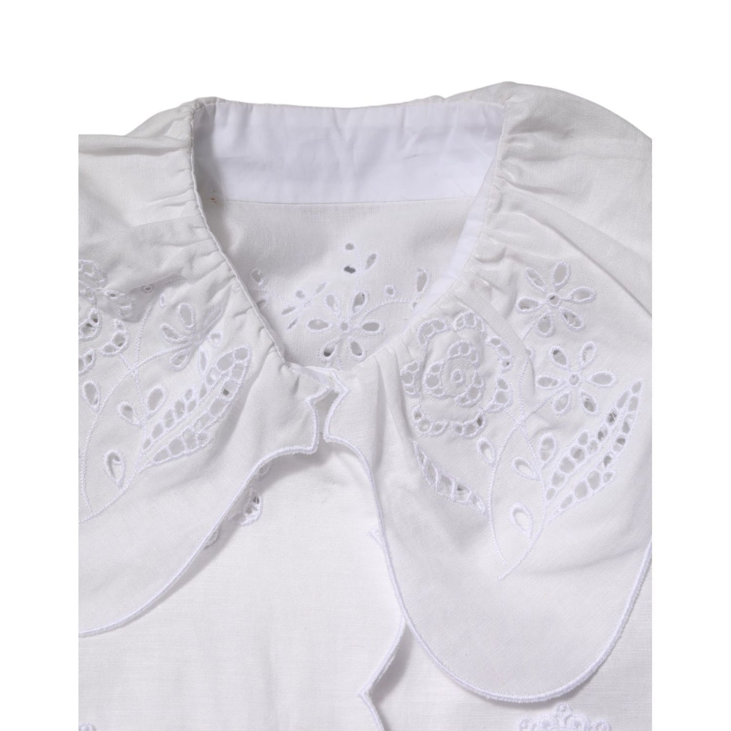 Dolce & Gabbana White Ruffled Lace Embellished Blouse Top