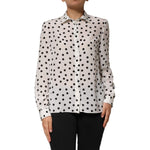 Dolce & Gabbana White Black Dotted Silk Long Sleeves Top