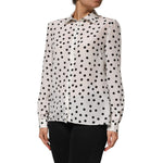 Dolce & Gabbana White Black Dotted Silk Long Sleeves Top