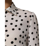 Dolce & Gabbana White Black Dotted Silk Long Sleeves Top